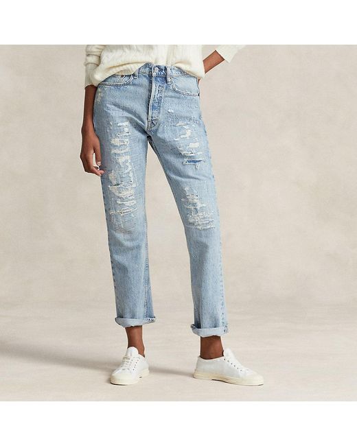 Polo Ralph Lauren Ruime Rechte Cropped Jeans Met Hoge Taille in het Blue