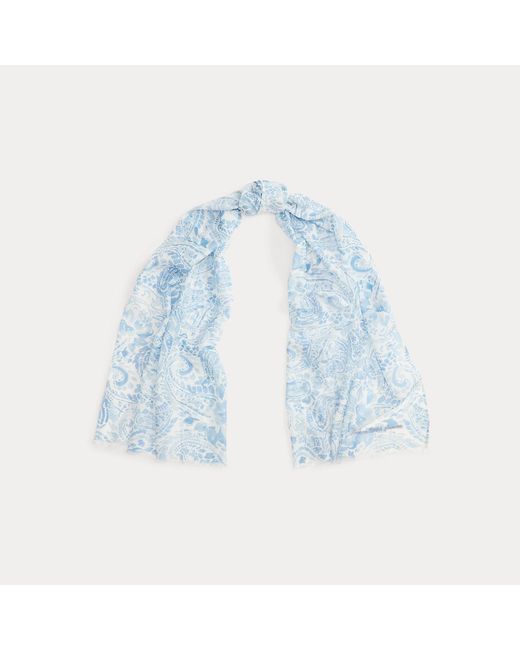 Ralph Lauren Blue Paisley Cotton-Silk Scarf
