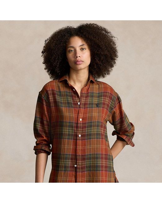 Ralph Lauren Brown Relaxed Fit Plaid Cotton-blend Shirt