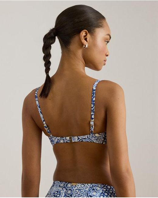 Ralph Lauren Blue Geo-Print Cutout Balconette Bikini Top