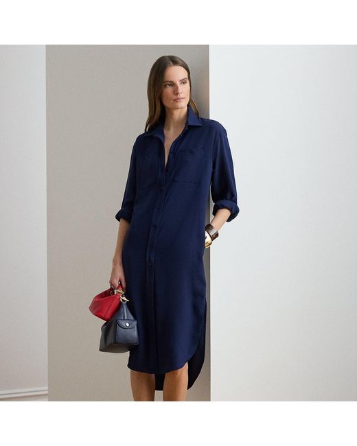 Ralph Lauren Blue Double-Faced Georgette Shirt Dress
