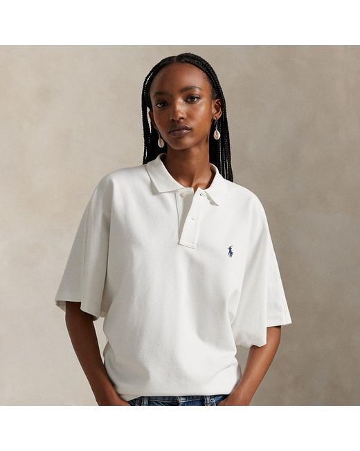 Polo Ralph Lauren White Dolman-Sleeve Mesh Polo Shirt