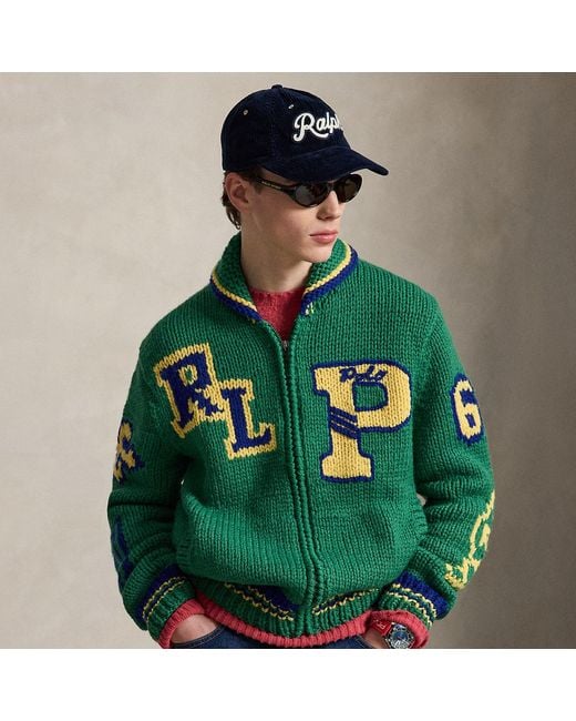 Polo Ralph Lauren Green Varsity-Inspired Wool Full-Zip Jumper for men