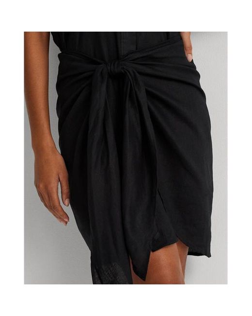 Vestido camisero anudado de lino Lauren by Ralph Lauren de color Black