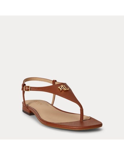 Ralph Lauren Brown Everley Ii Crosshatch Leather Sandal