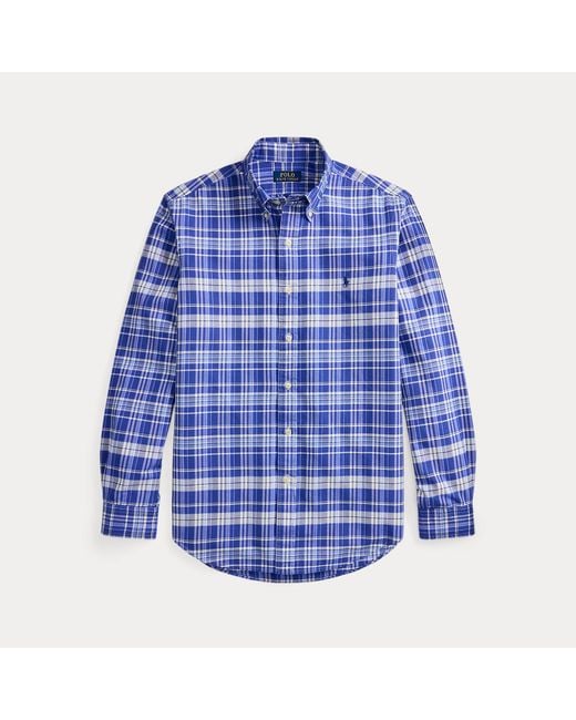 Polo Ralph Lauren Blue Custom Fit Plaid Oxford Shirt for men