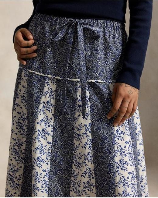 Polo Ralph Lauren Blue Floral Cotton And Silk A-Line Skirt