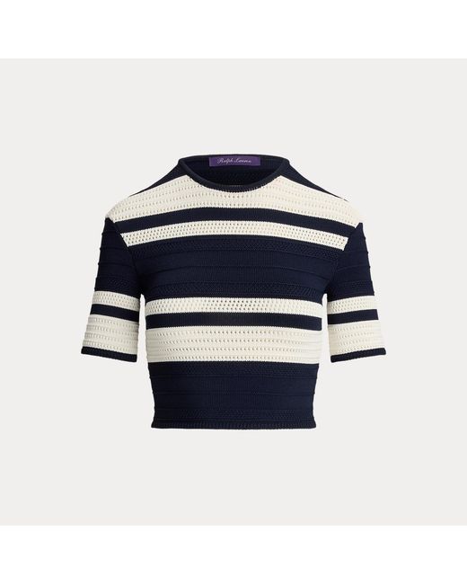 Ralph Lauren Blue Striped Textured Cropped Sweater
