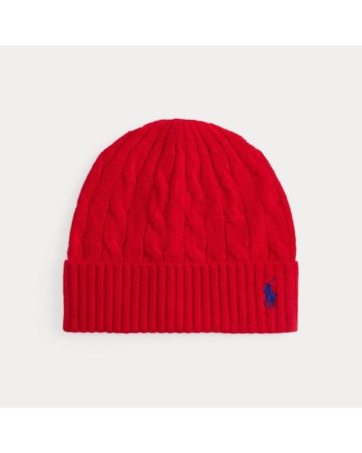 Polo Ralph Lauren Red Cable-Knit Wool-Cashmere Beanie