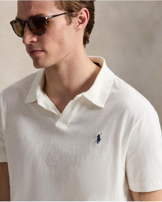 Polo Ralph Lauren White Standard Fit Cotton-Linen Polo Shirt for men