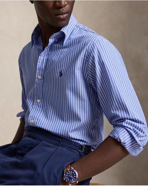 Polo Ralph Lauren Blue Custom Fit Striped Broadcloth Shirt for men