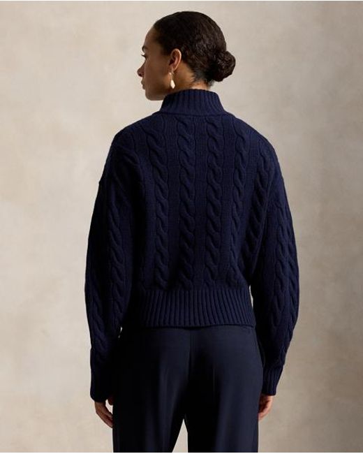 Polo Ralph Lauren Blue Cable Wool-Cashmere Half-Zip Sweater