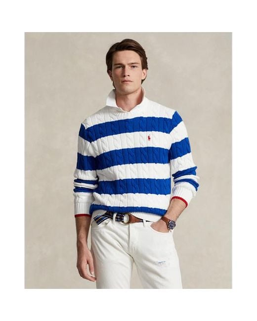 Polo Ralph Lauren Blue Striped Cable-knit Cotton Jumper for men