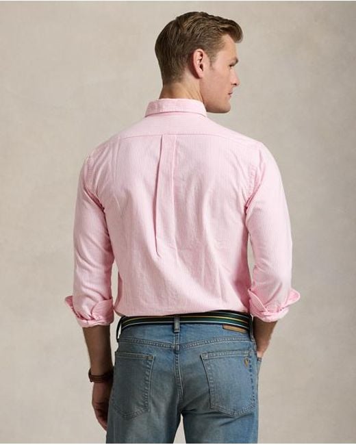 Polo Ralph Lauren Pink Custom Fit Striped Oxford Shirt for men