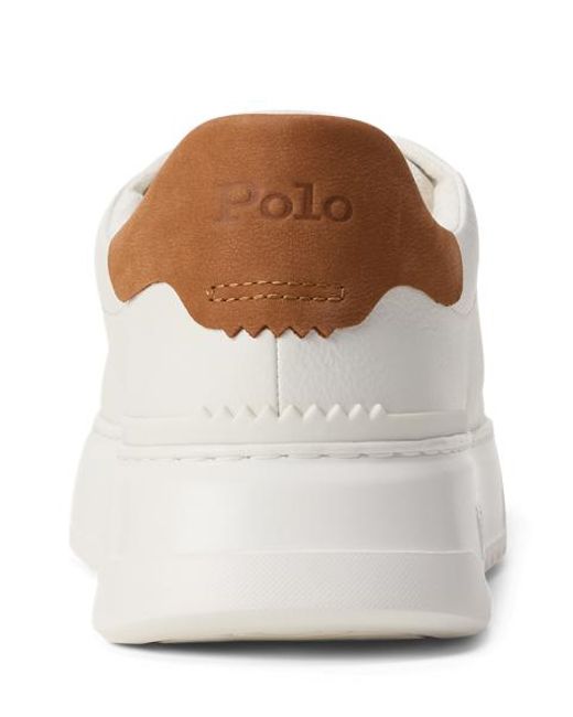 Polo Ralph Lauren White Rlite Court Tumbled Leather Trainer for men