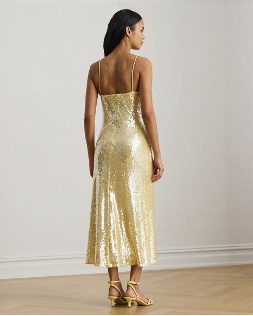 Ralph Lauren Natural Sequined Sleeveless Cocktail Dress