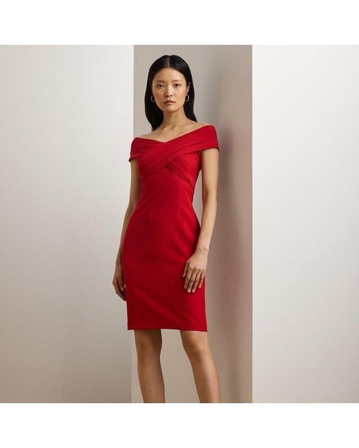 Ralph Lauren Red Crepe Off-The-Shoulder Cocktail Dress