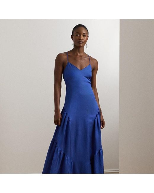Ralph Lauren Blue Shantung Sleeveless Gown