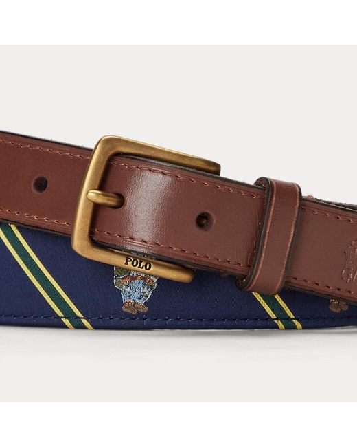 Polo Ralph Lauren Brown Polo Bear Leather-trim Belt for men