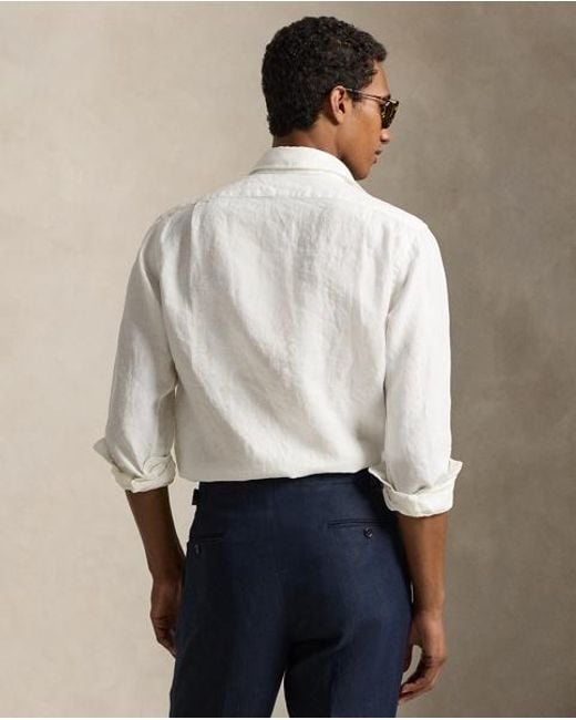 Polo Ralph Lauren White Wimbledon Classic Fit Linen Shirt for men