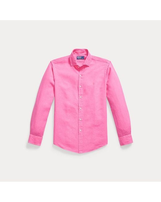Polo Ralph Lauren Pink Custom Fit Slub Linen Shirt for men