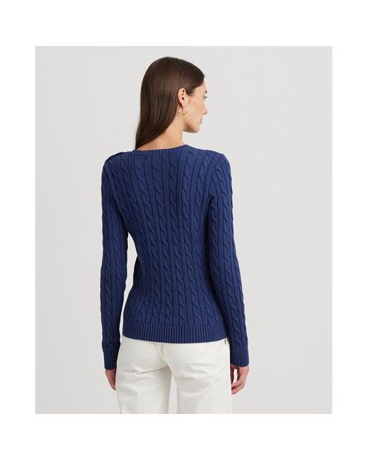 Lauren by Ralph Lauren Blue Ralph Lauren Button-trim Cable-knit Cotton Sweater