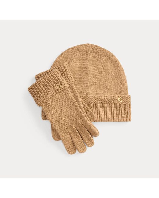 Ensemble Bonnet Et Gants En Maille Chevalée Ralph Lauren en coloris Natural