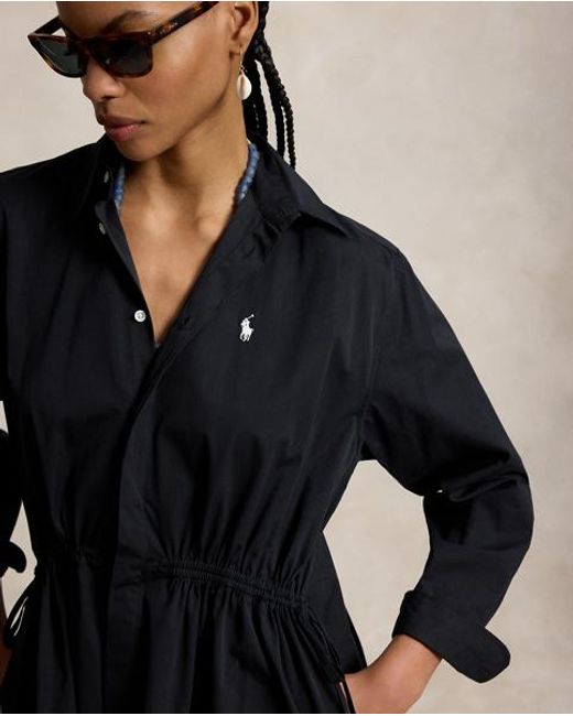 Polo Ralph Lauren Black Cotton Drawcord Shirtdress