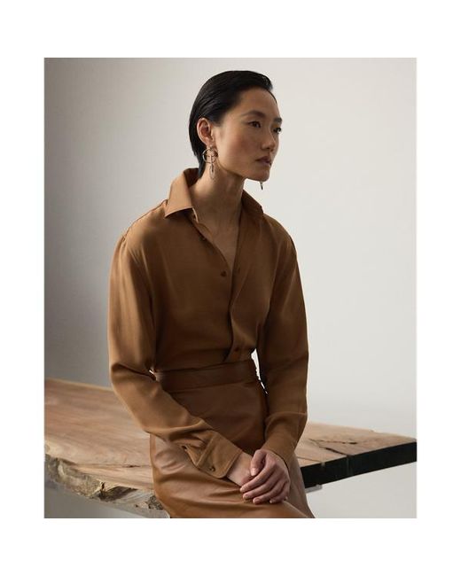 Ralph Lauren Brown Ralph Lauren Adrien Relaxed Fit Crepe Georgette Shirt