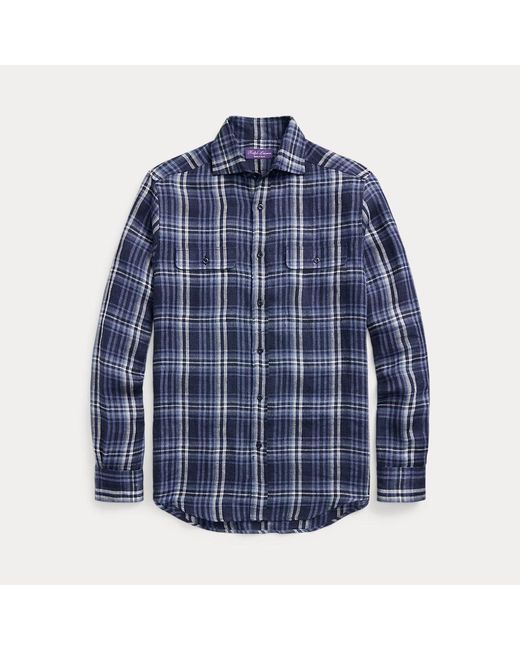 Camisa De Sarga De Lino Con Cuadros Ralph Lauren Purple Label de hombre de color Blue