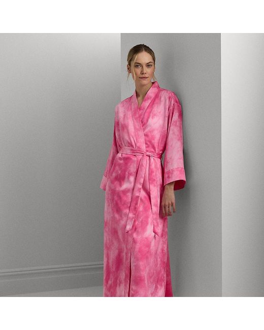 Lauren by Ralph Lauren Pink Ralph Lauren Tie-dye-print Belted Satin Long Robe