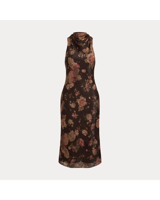 Ralph Lauren Brown Mockneck Floral Georgette Cocktail Dress