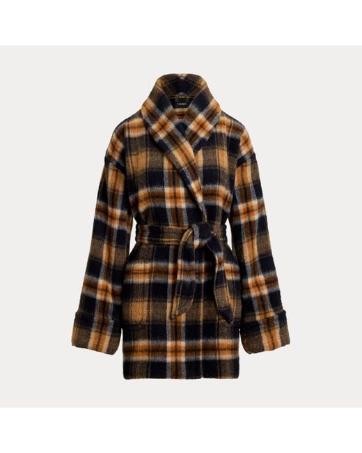 Ralph Lauren Black Karierter Mantel Mit Bindegürtel