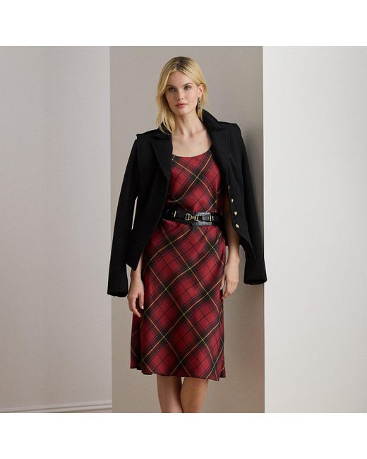 Ralph Lauren Plaid Satin Sleeveless Cocktail Dress in Red | Lyst UK