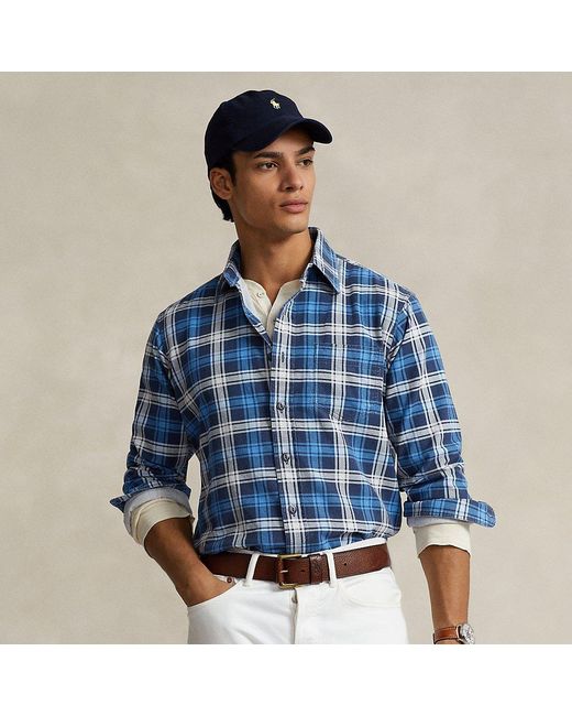 Ralph Lauren Classic Fit Plaid-print Flannel Shirt in Blue for Men | Lyst