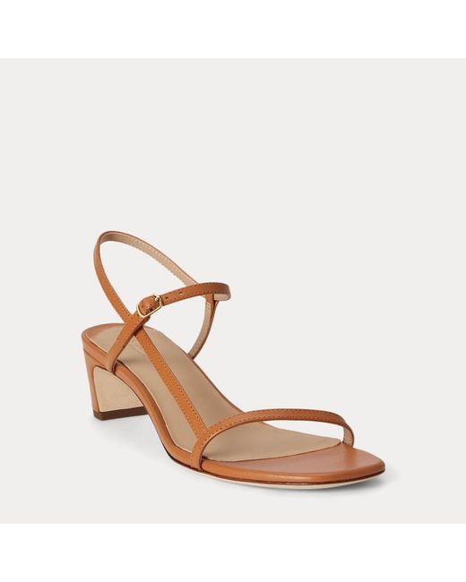 Ralph Lauren Brown Lainee Mid-Heel Nappa Leather Sandal