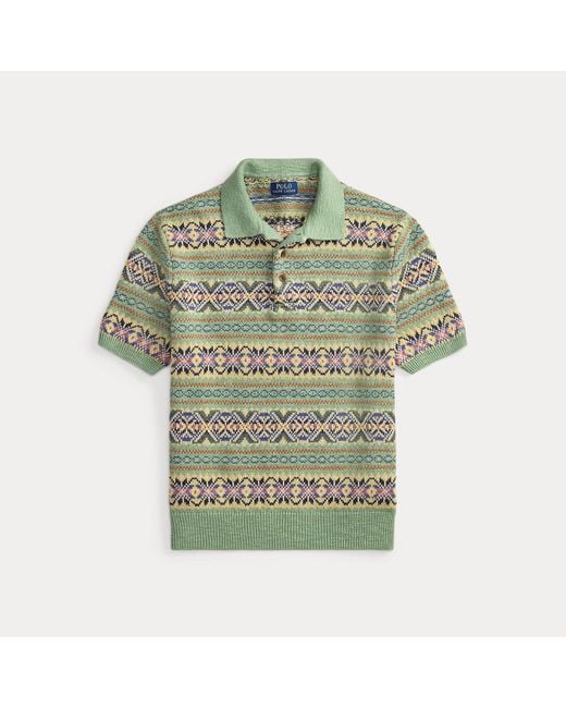 Polo Ralph Lauren Green Linen-Cotton Polo-Collar Jumper for men