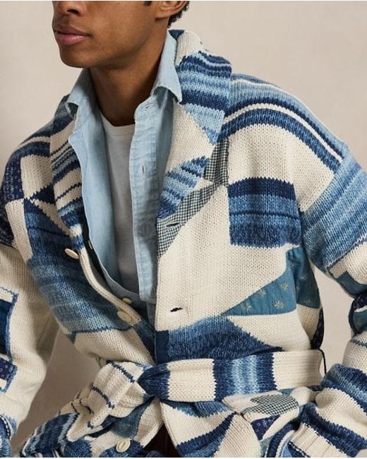 Polo Ralph Lauren Blue Appliquéd Cotton-Linen Cardigan for men
