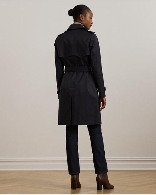 Ralph Lauren Blue Zweireihiger Trenchcoat Mit Baumwolle