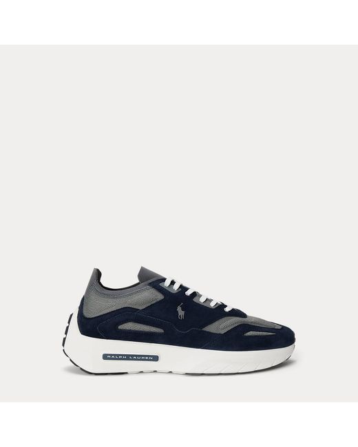 Polo Ralph Lauren Blue Boerum Suede-Paneled Knit Sneaker for men