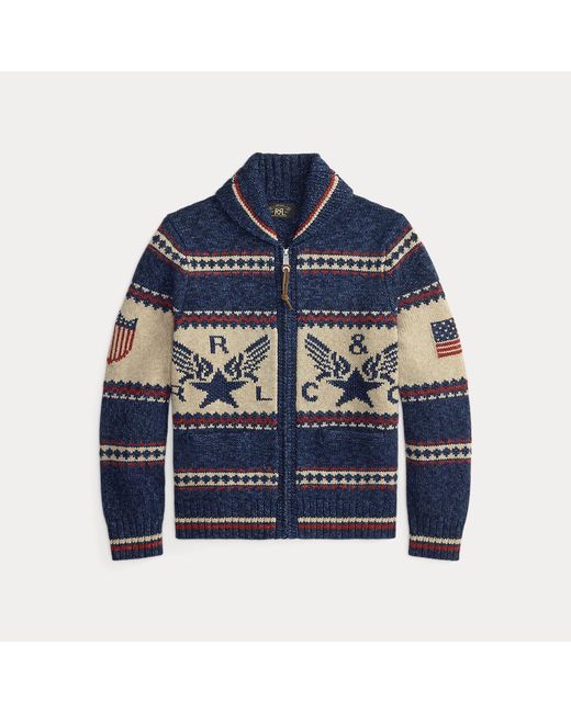 RRL Black Airplane-Graphic Full-Zip Cardigan for men