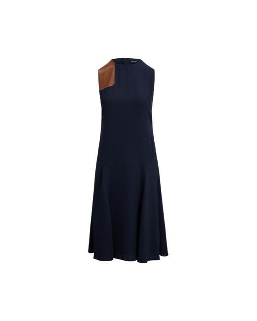 Ralph Lauren Blue Ralph Lauren Faux-Leather-Trim Georgette Dress