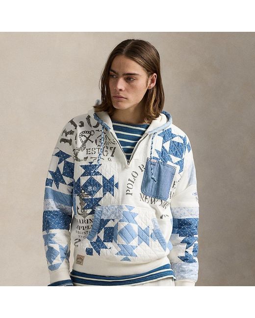 Polo Ralph Lauren Blue Vintage Fit Patchwork Fleece Hoodie for men