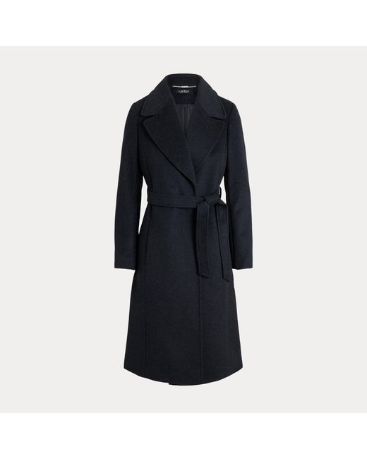 Ralph Lauren Black Belted Wool-Blend Wrap Coat