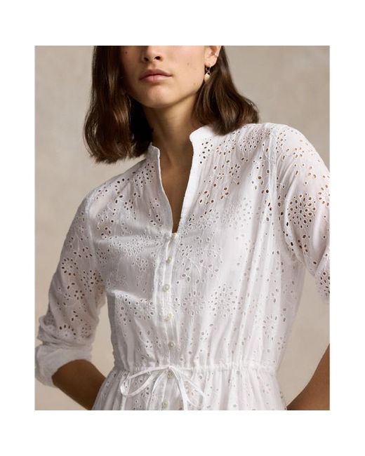 Polo Ralph Lauren Gelaagde Katoenen Maxi-jurk Met Oogjes in het White