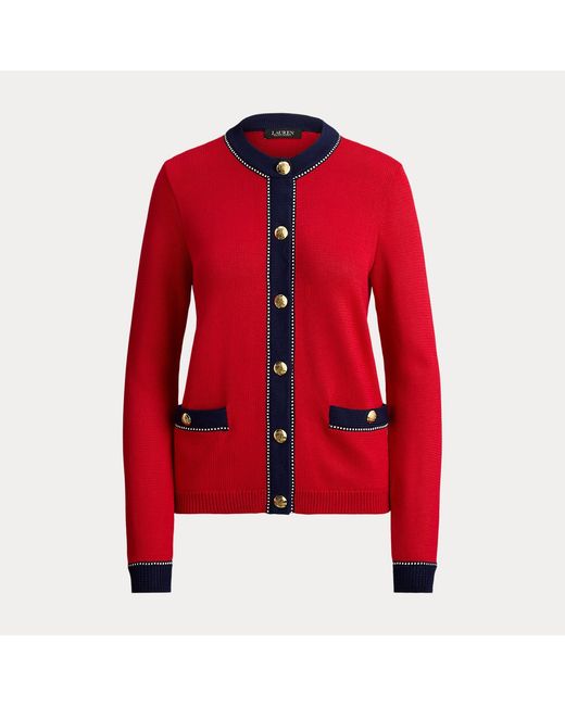 Ralph Lauren Red Two-Tone Cotton-Blend Cardigan
