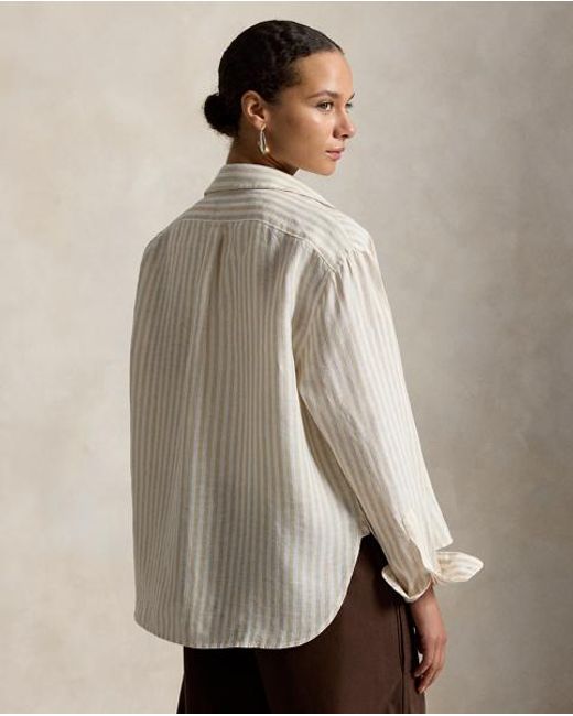 Polo Ralph Lauren White Wide Cropped Gingham Linen Shirt