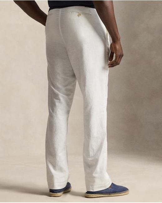 Ralph Lauren White Bedford Classic Fit Linen-Cotton Trouser for men