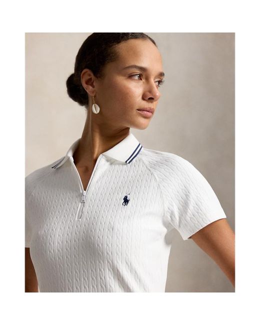 Polo in jacquard a trecce con cerniera di Ralph Lauren in White
