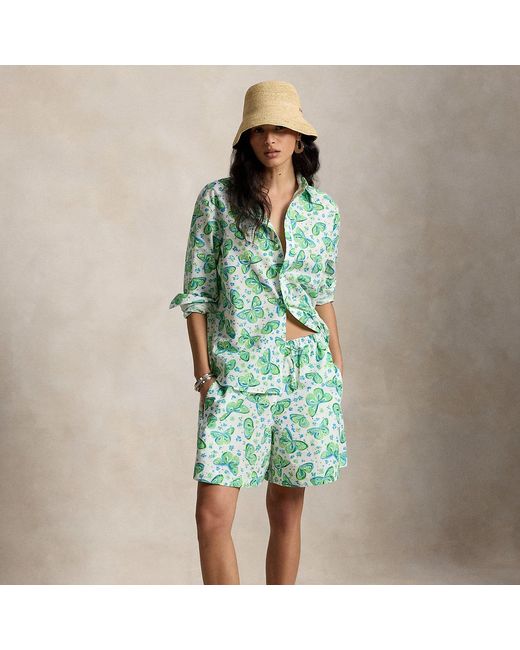 Polo Ralph Lauren Green Printed Cotton-Linen Short